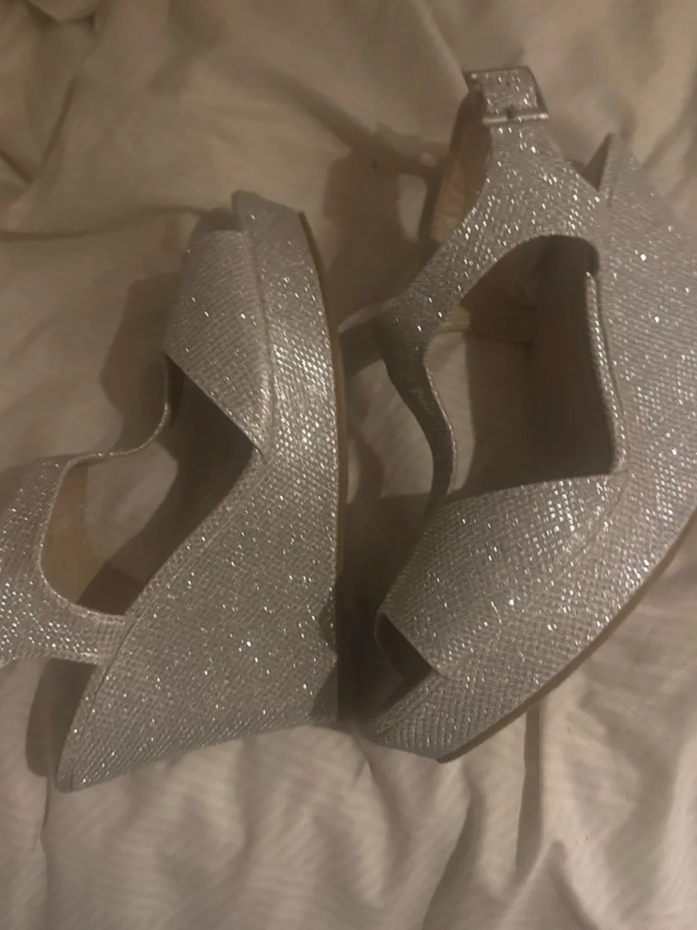 Rampage Glitter Silver Platform T-Strap Heels